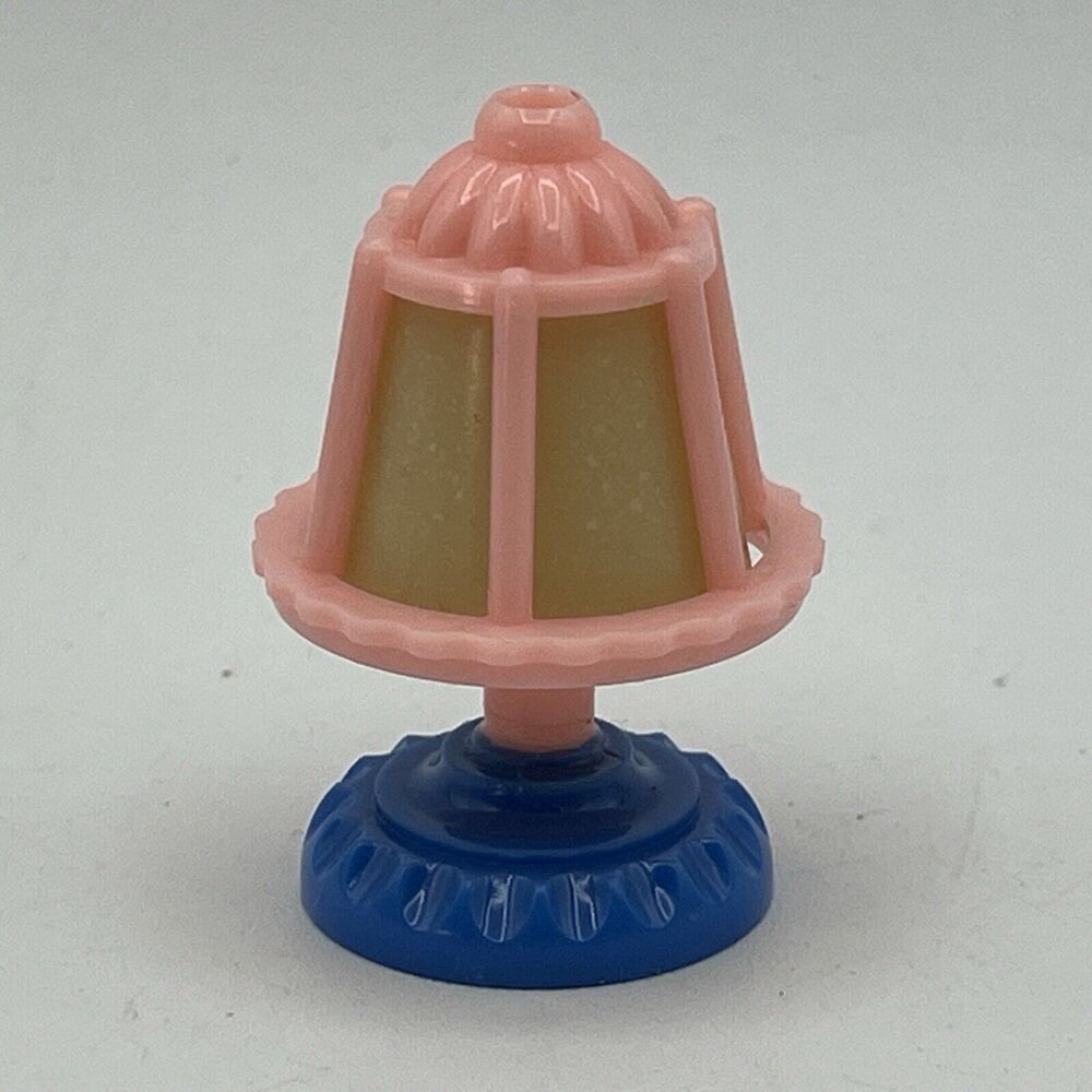 Vintage Acme 1960s Blue Pink Shade Plastic Dollhouse Table Lamp Miniature 2"